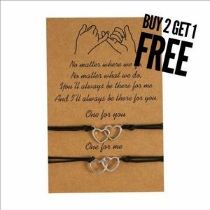 "Lauren" 2Hearts Black Rope Silver Charm Bracelet